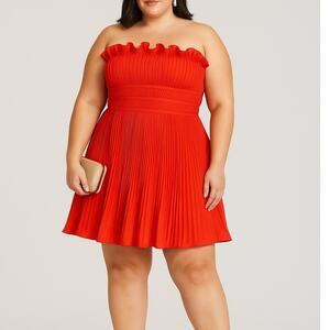 AMUR Lorena Mini Dress 14 Pomegranate Red Pleated Ruffle Cocktail Party NWT
